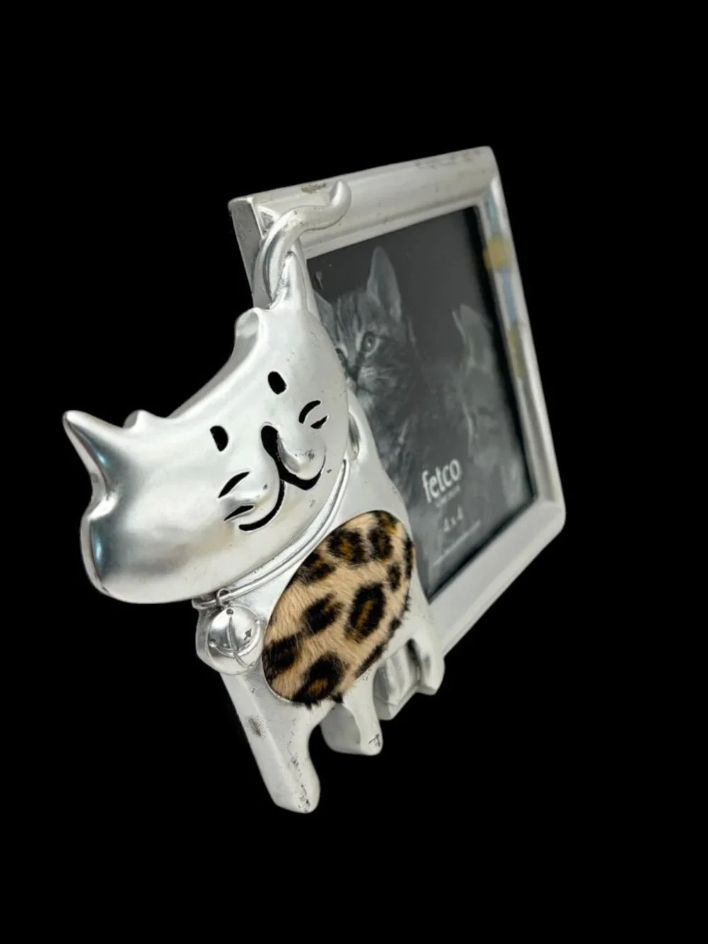 Fetco Cat 4x4 Picture Frame Silver Leopard Print Kitty Photo Frame Home Decor